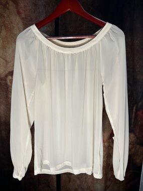 Sheer Cream Blouse with Bow Sleeves